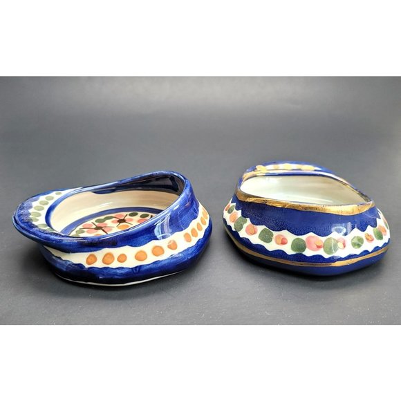 Majolica Holland Hand Painted Hat Cap Dishes Blue Floral Cr153 - Picture 13 of 16